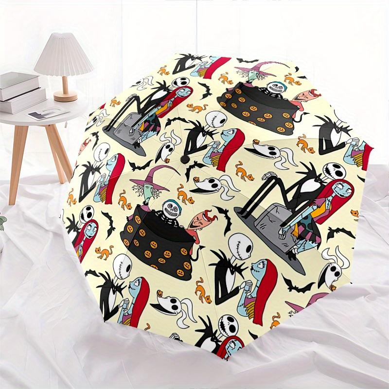 Jack Skellington, Sally Automatic Opening and Closing Umbrella - 8 Ribs Portable Folding Umbrella with Plastic Handle, Suitable for Leisure