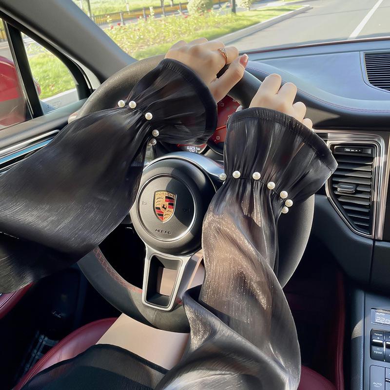 

Женские рукава для защиты от солнца из ледяного шелка в корейском стиле с кружевной вставкой