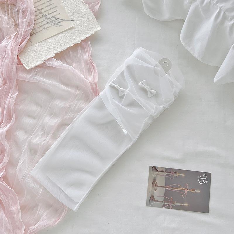 Women's Summer Ultra Thin Breathable Sweet Bowtie Net Yarn Transparent Tube Stack Socks