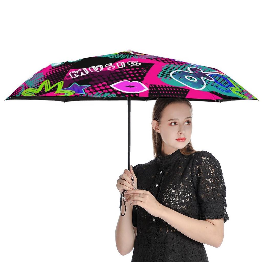1 Pack Automatic Umbrella With Anti Uv Surface And Stable Ribs For Outdoor Travel With Modern Graffiti Feel