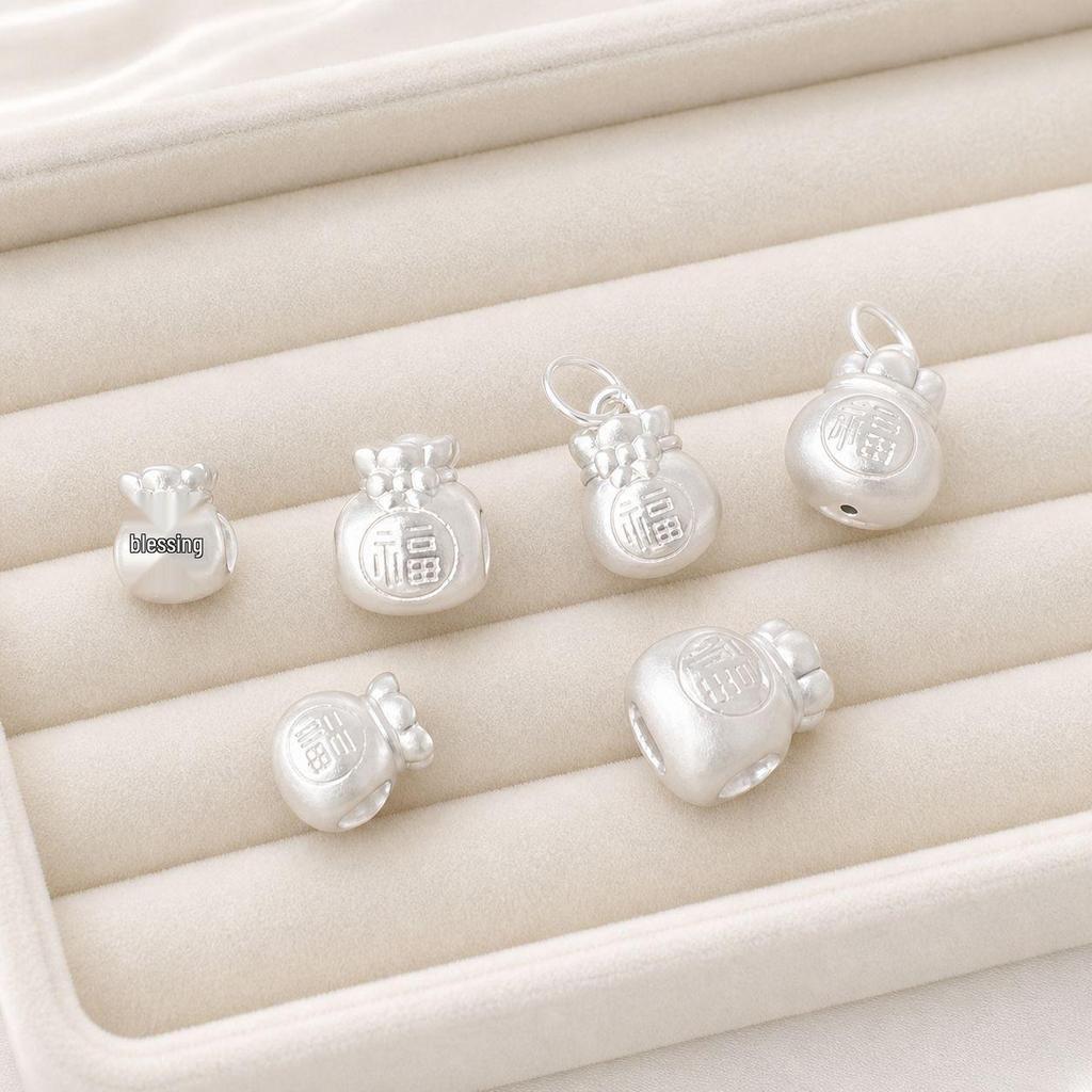 Sterling Silver 'Fu' Money Bag Pendant for Wealth & Luck - Bead for DIY Bracelets