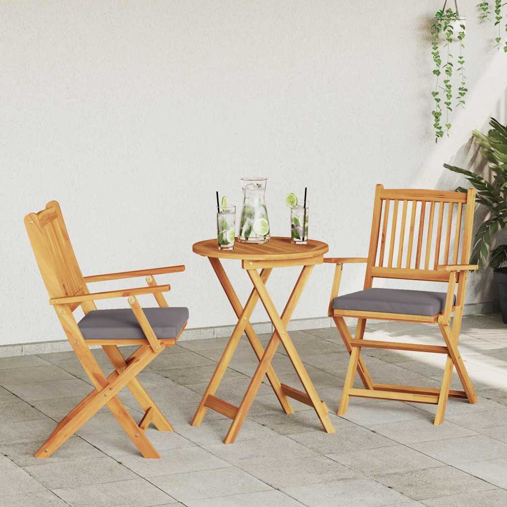 Folding Chair with Cushion 2 pcs Brown Solid Acacia Wood