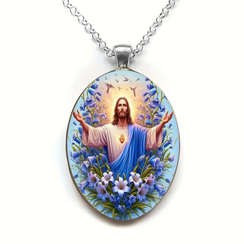 

Кулон «Святой Иисус» в винтажном стиле, Иисус и цветы, стеклянный кулон, ожерелье, модные аксессуары, подходит для повседневной носки мужчинам и женщинам