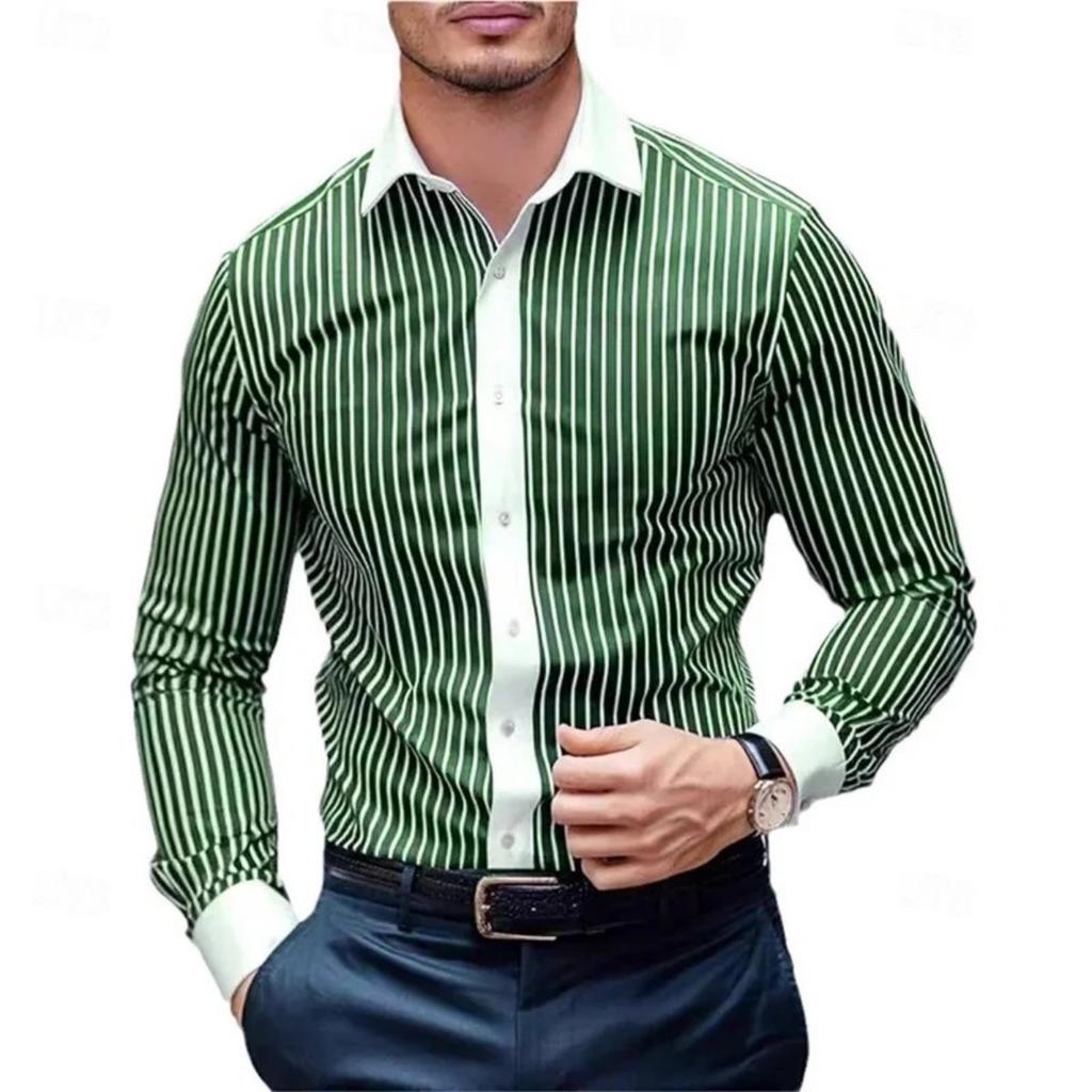 Chemise rayée à manches longues, tenue formelle décontractée élégante pour hommes, élégante et polyvalente.