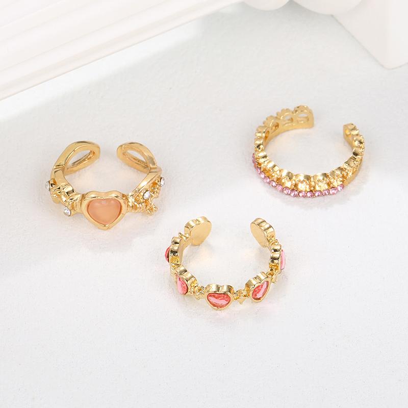 Vintage Y2K Pink Heart Zircon Bowknot Ring For Women Boho Kpop Sweet Girls Open Finger Rings Party Gift Jewelry