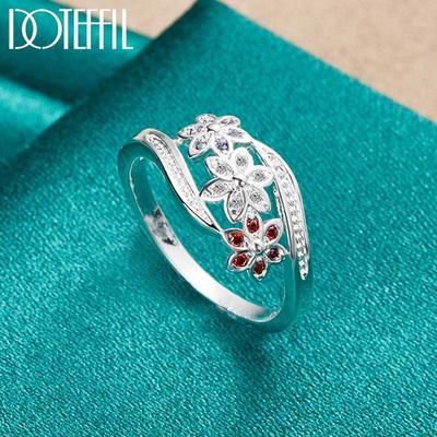 925 Sterling Silver Flower Ring Fashion Jewelry
