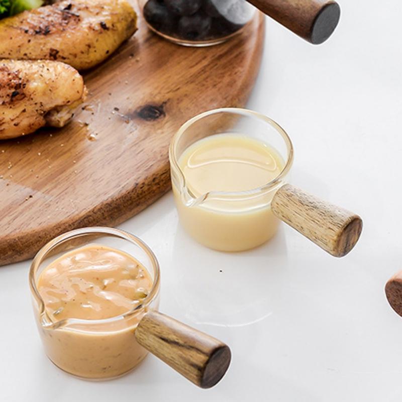 50/100ml Taste Dish Cup Heat Resistant Multi-functional Coffee Milk Cup Glass Sauce Dish Vinegar Plate Gravy With Wooden Handle