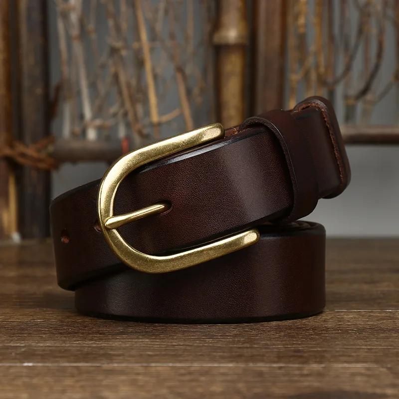 3.3CM First Layer Cowhide High Quality Genuine Leather Belts for Men Strap Male Brass Buckle Jeans Cowboy Cintos Luxury Designer