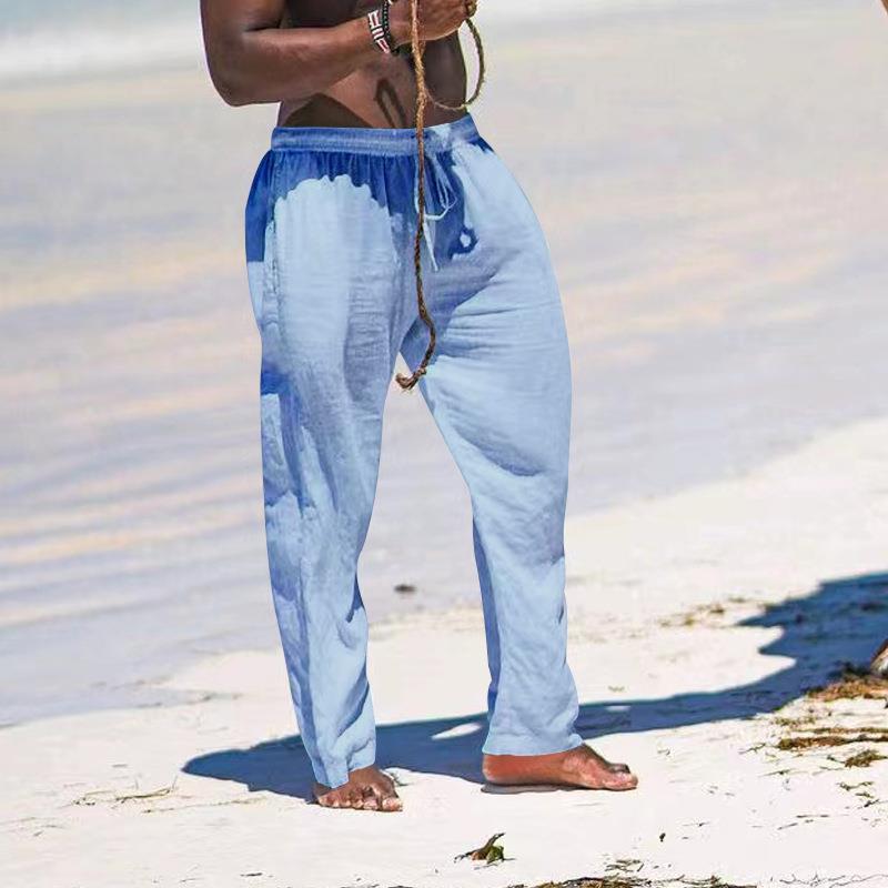 European and American Style Men's Spring Summer Wide-leg Pants Loose Fit Breathable Linen Sports Long Pants Casual Sweatpants