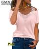 GMXIA Women's Fashion Casual Leisure Solid Color Print Short Sleeve V Neck Blouses & Shirts