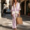 Damen Boho Baumwolle Leinen 2-teilige Sets, 3/4 Ärmel Bedruckte Hemden und Weite Hosen Passende Sets, Lockere Urlaubs-Lounge-Outfits
