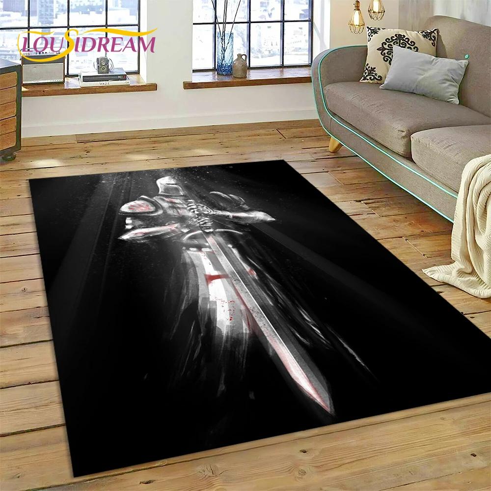 Cartoon 3D Crusaders Templar Black Knight  Carpet Rug for Home Living Room Bedroom Sofa Doormat Decor,Kids Area Rug Non-slip Mat