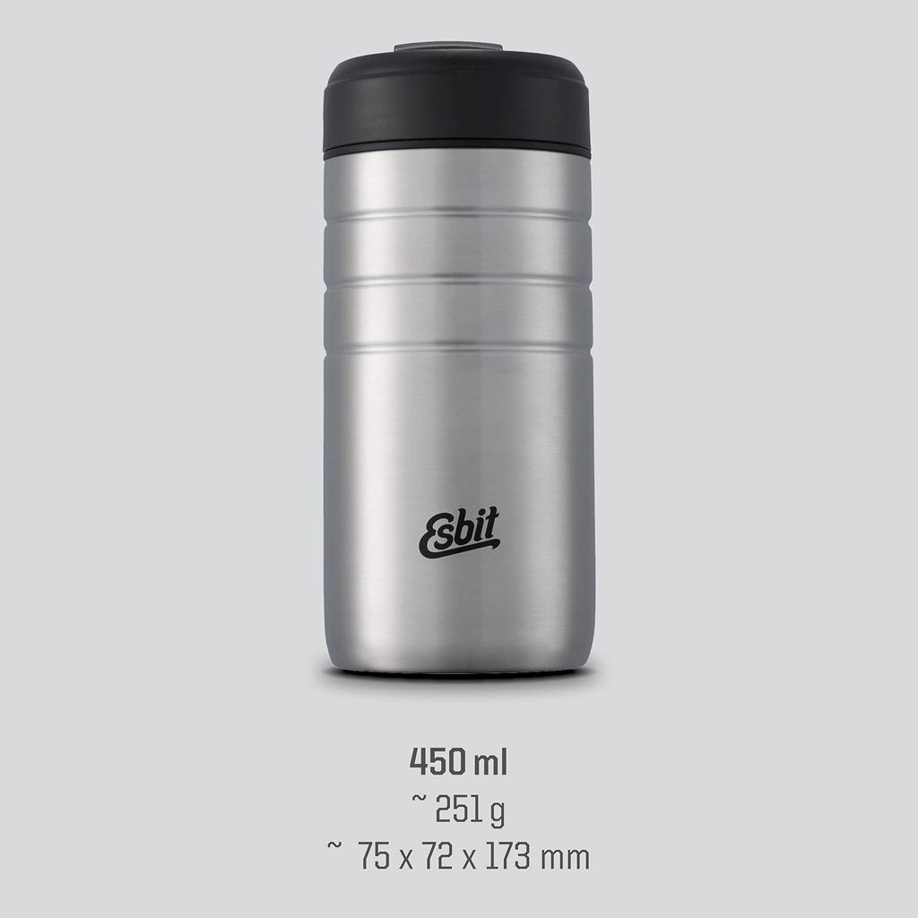 Esbit Outdoor Camping Insulated Mug Majoris Thermo Mug with Flip-Top Lid, Silver, 450ml ESMGF450TLS