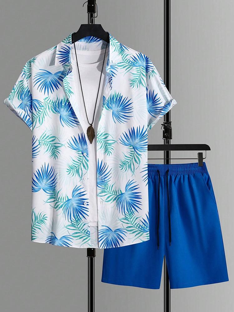 Fashion Summer Beach Black And White Printed Men's Suit Two Piece Casual Shirt Short Sleeve Hawaiian Shorts Men's Clothing Suit