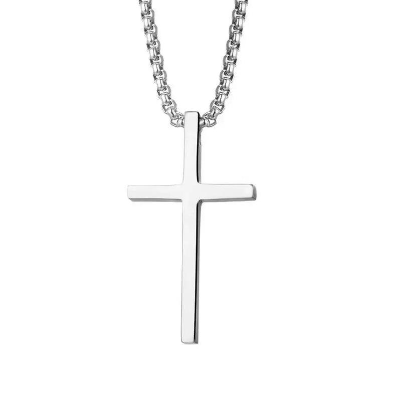 Hip Hop Trend Kreuzanhänger Halskette für Männer Einfach Punk Silberfarbe Titanstahl Kette Vielseitig Street Schmuck Zubehör