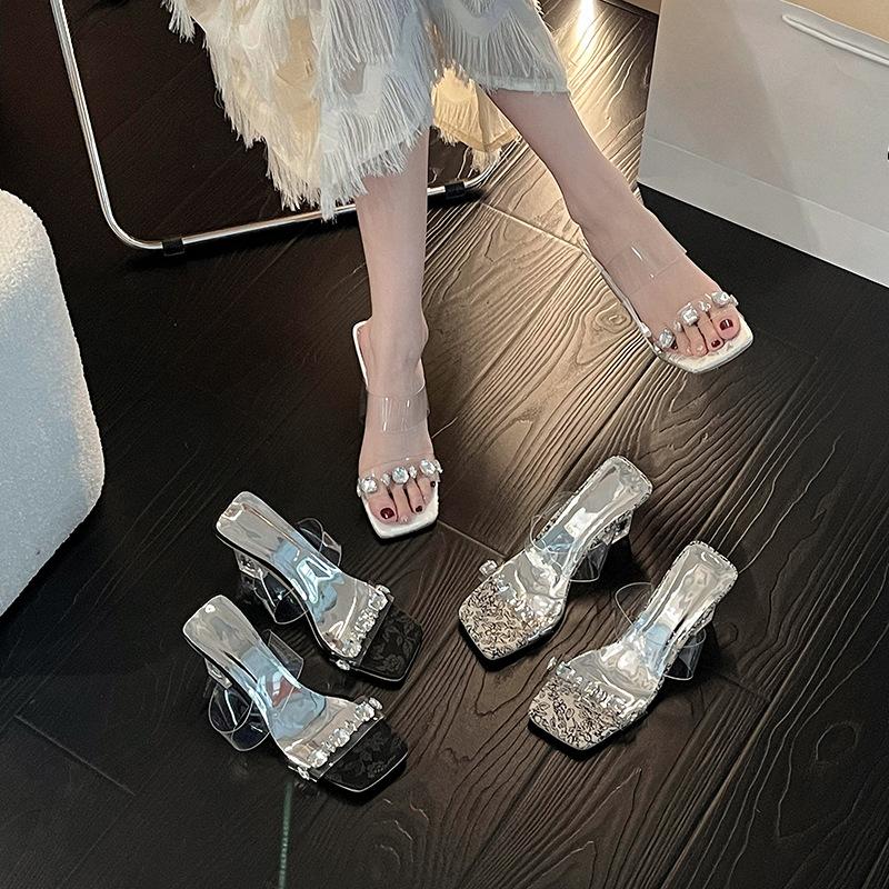 Crystal High Heels Flip-flops New Women's Sandals Fashionable and Versatile Shoes