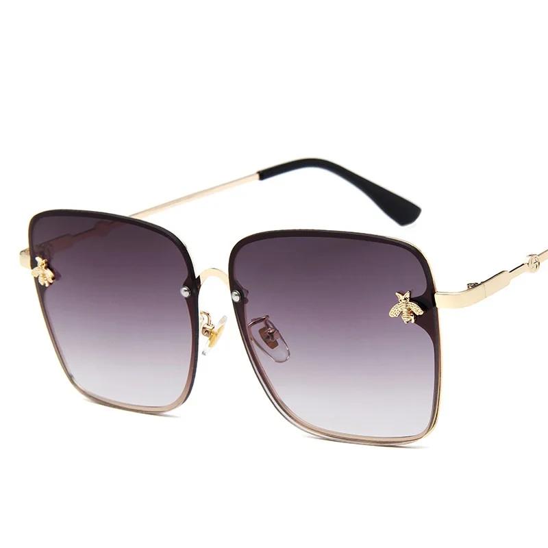 New Fashion Oversized Rimless Square Bee Sunglasses UV400 Protection for Women Men Gradient Lens