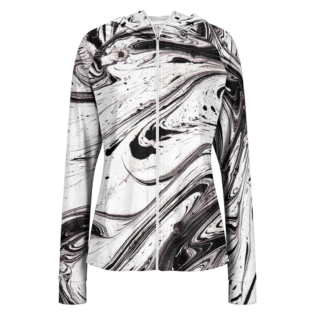Sudadera Ligera con Cremallera para Mujer con Capucha y Bolsillos Manga Larga Chaqueta de Protección Solar Estampado Tie-Dye Ropa Exterior Informal