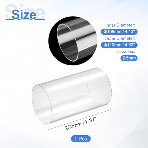 Uxcell Acrylic Pipe (1 Piece): Inner Diameter 105mm, Outer Diameter 110mm, Length 200mm, Thickness 2.5mm. Polycarbonate Pipe, Plastic Piping, for Ligh