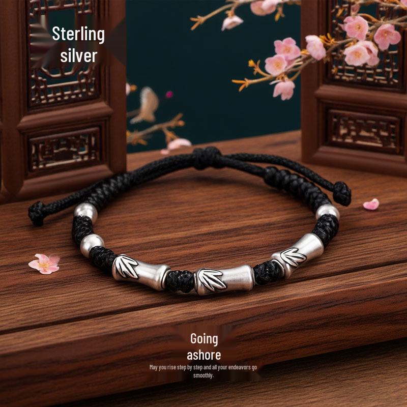 Adjustable 999 Sterling Silver Bamboo Joint Bracelet - Unisex Chinese Style Hand Chain