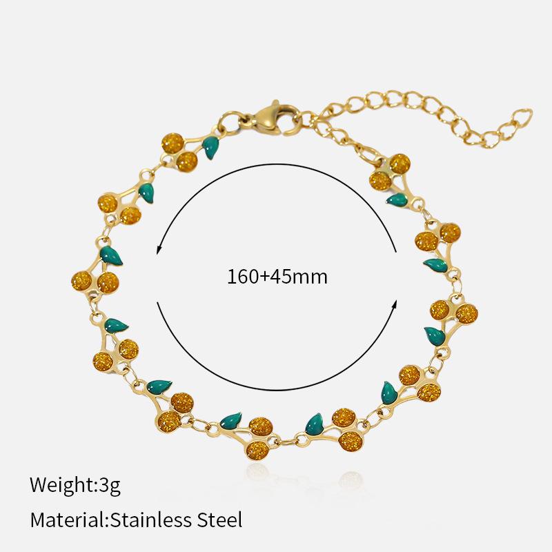 Popular ins casual and elegant wind titanium steel bracelet fruit cherry bracelet 18k gold electroplated stainless steel bracelet