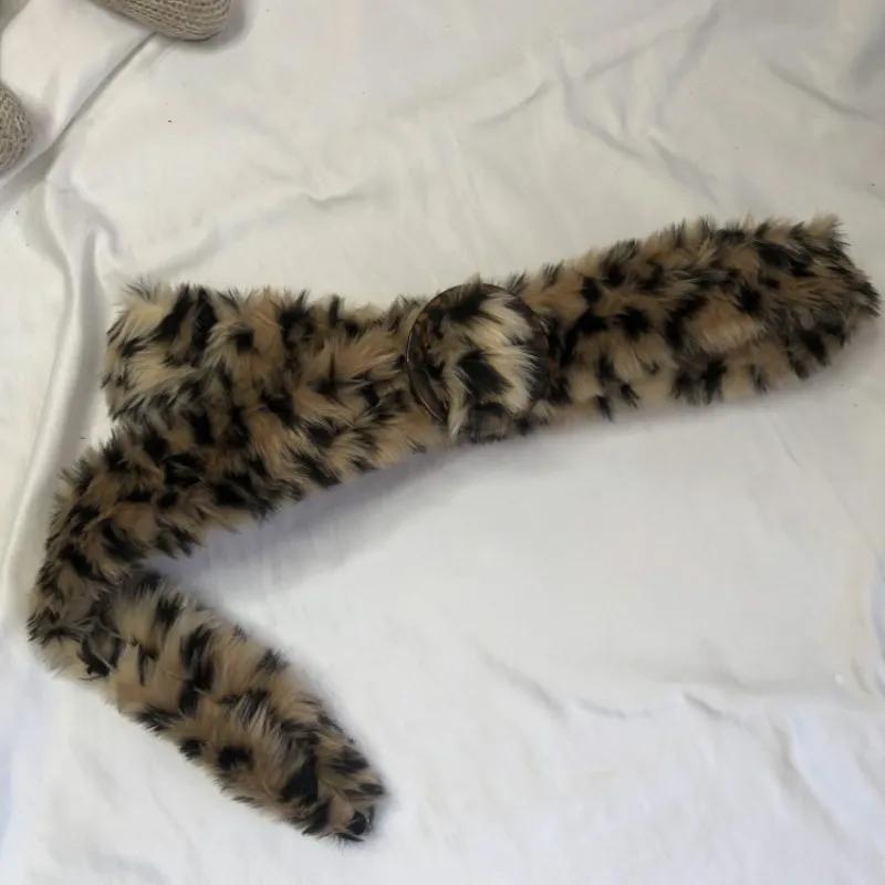 Designer Furry Leopard Belt Y2K Girls Harajuku Trending Western Cowgirl Cowboy Punk Belt for Women Ceinture Belts Gift