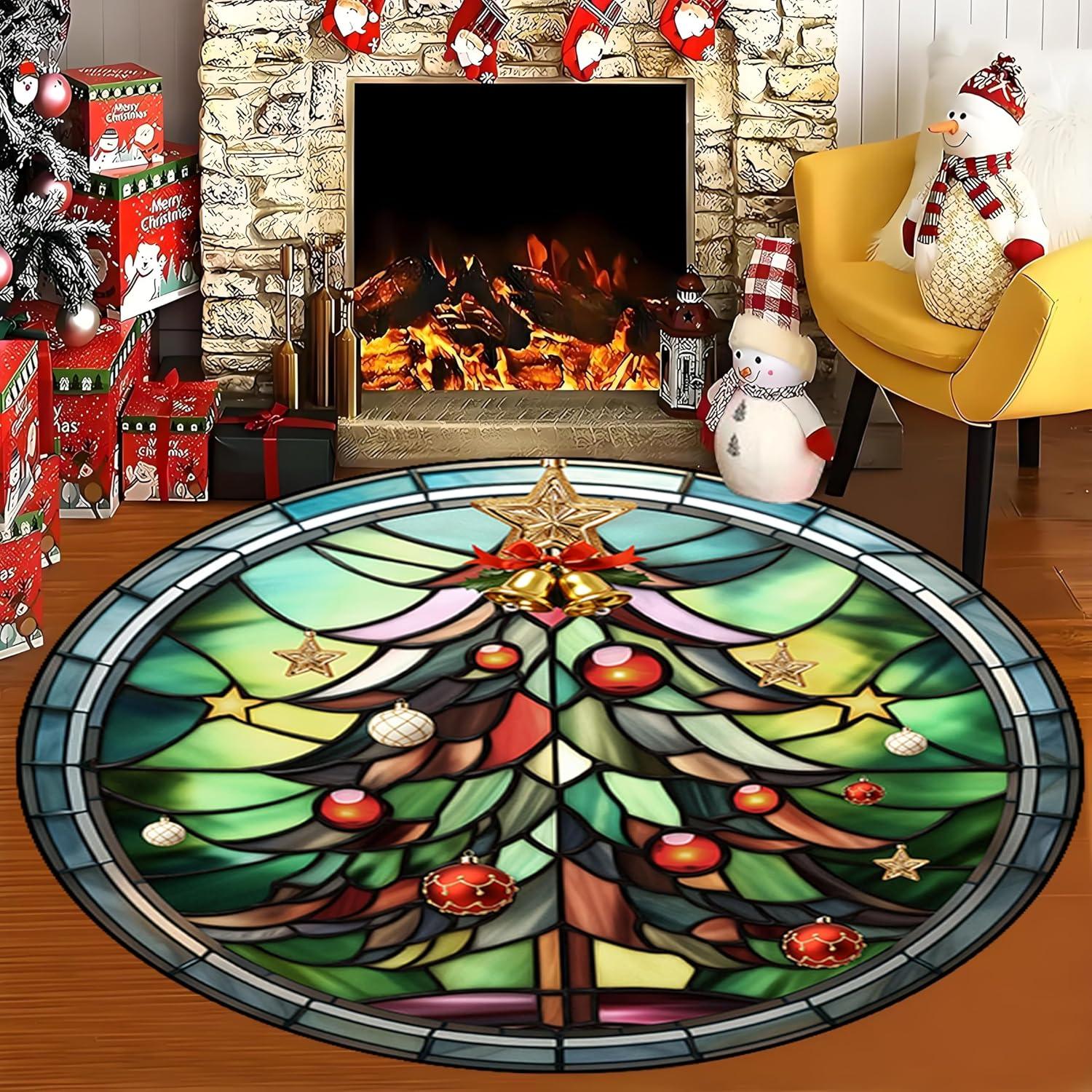 

Winter Snowman Round Area Rug Merry Christmas Round Area Rug for Living Room,Soft Washable Plaid Round Rug,for Kids Room Diameter 60cm