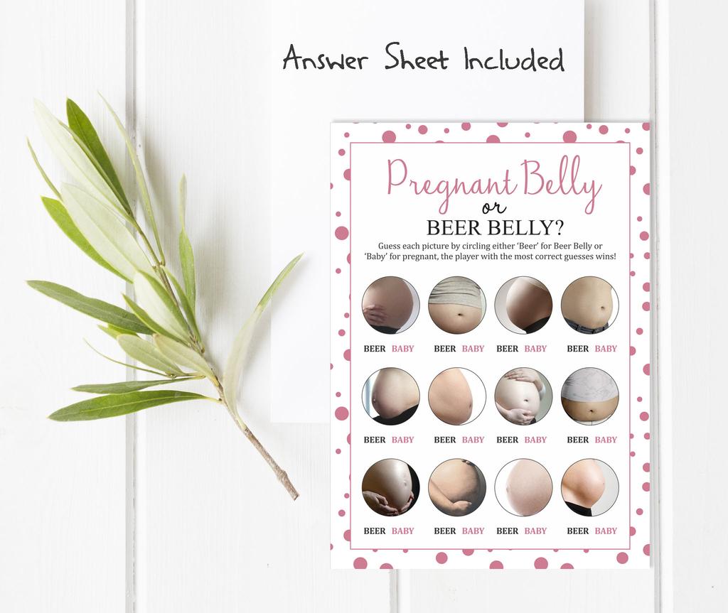 Inkdotpot Pregnant Belly Or Beer Belly Games Party Supplies Activity Cards Baby Shower Game Ideas Baby Shower Gender Neutral Games Its A Boy Or