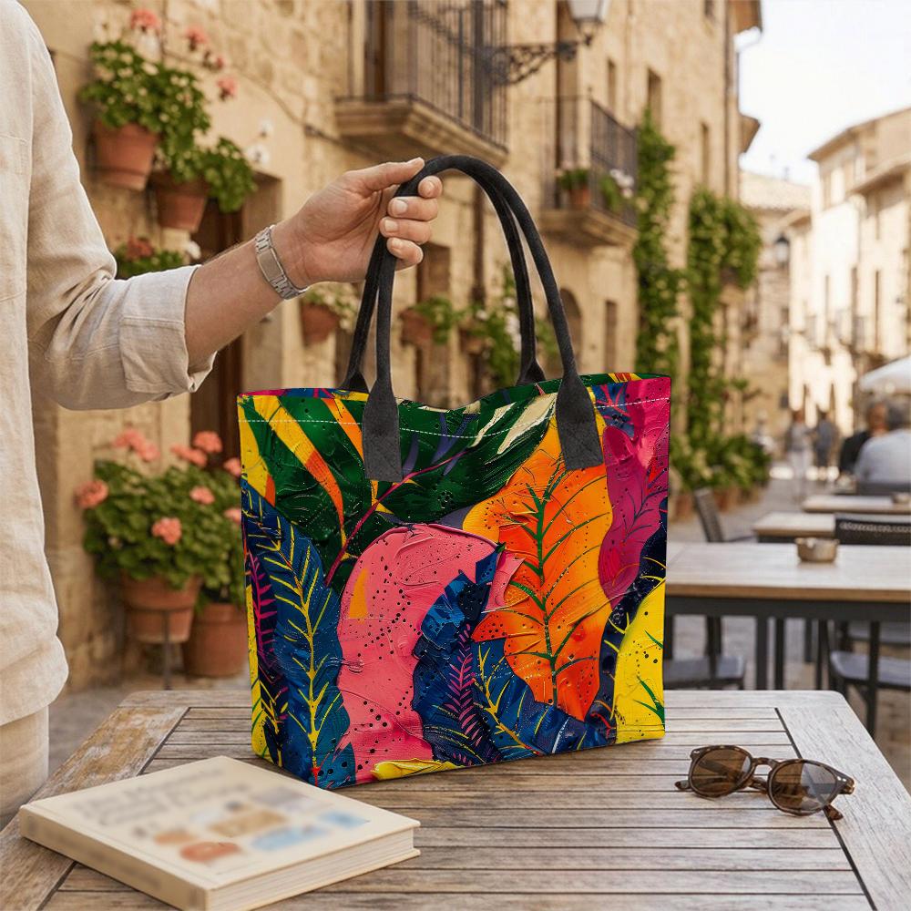 Vibrant Tropical Leaf Print Tote Bag Casual Daily Carry All Handbag for Shopping Travel Outdoor Use
