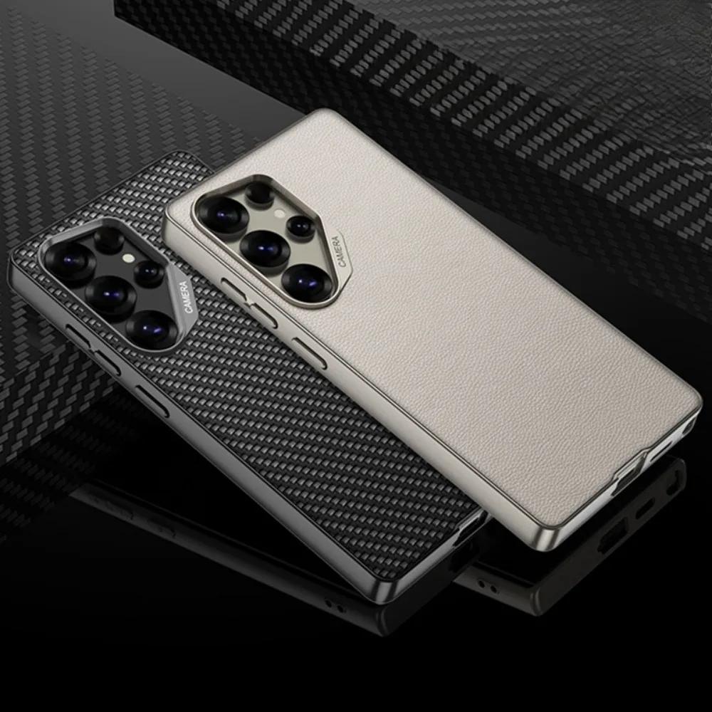 For Galaxy S25 Ultra Shockproof Hard Shell Leather Phone Case for Samsung Galaxy S25 S24 S23 Ultra Protective Cover