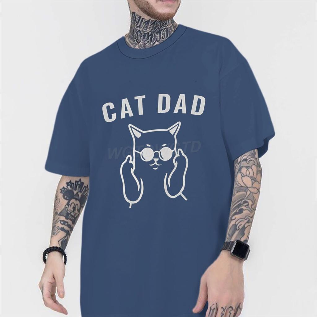 Fun Cat Dad Print T Shirt Men 100 Cotton Short Sleeve Tshirts Humor Fashion Animal Kitten Streetwear Crewneck Ropa Hombre