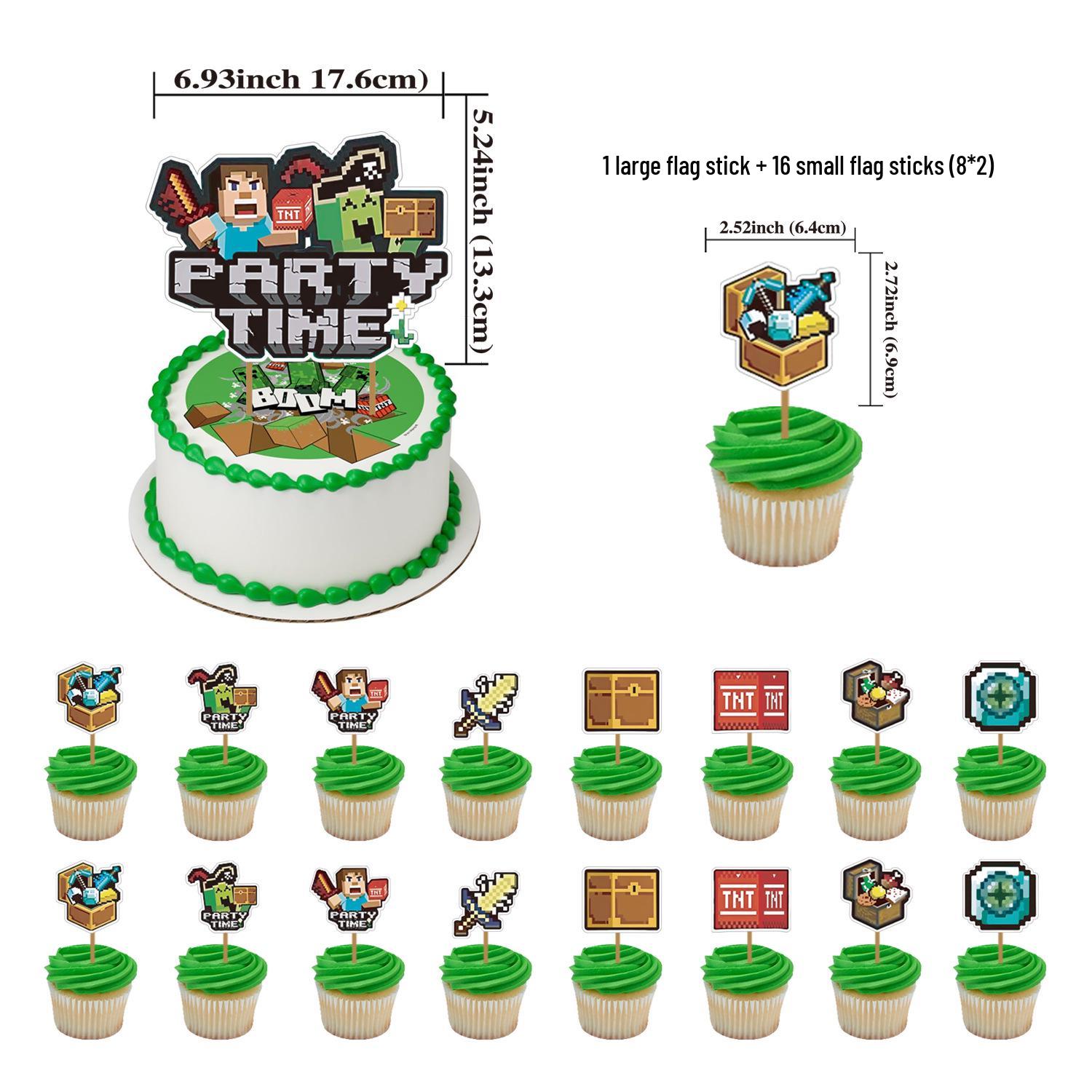 In Stock Minecraft Birthday Party Supplies: Cake Toppers & Flag Decorations