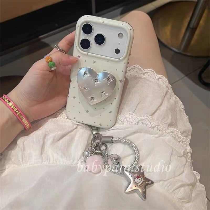 Korean cute stars apply to iPhone17promax mobile phone case Apple 16pro silver love bracket