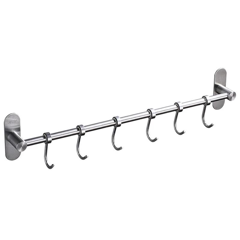304 Stainless Steel Kitchen Rail with 6 Adhesive Hooks