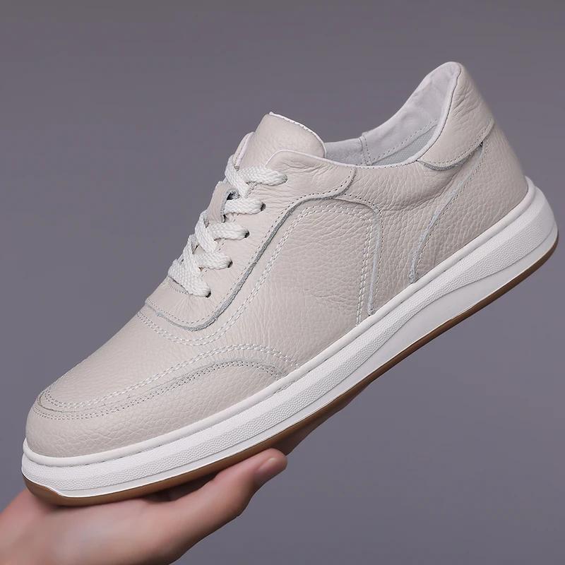 Fashion Breathable Male Outdoor Flats Leather Fashion Skate Shoes Men All-match Men Casual Walking Shoes Handmade Mens Lace-Up Sneakers