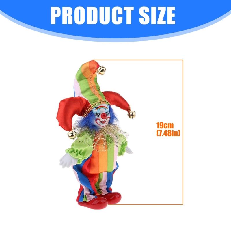 Flexible Part Ceramic Clown Statue Bright Fabric Costume Seasonal Decoration Gift For Christmas Celebration 6 Inches