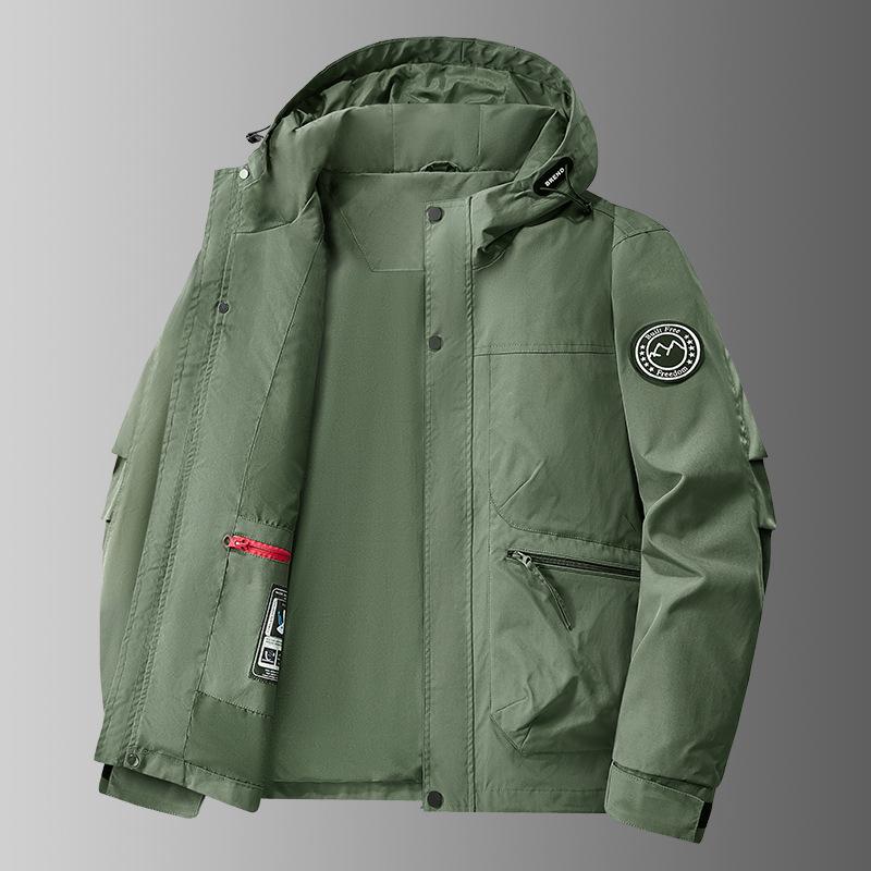 Winddichte Kapuzenjacke mit Fleecefutter, Arbeitsmantel mit mehreren Taschen, Lässiger lockerer Schnitt für Frühling und Herbst, Ideal zum Angeln und Fotografieren.