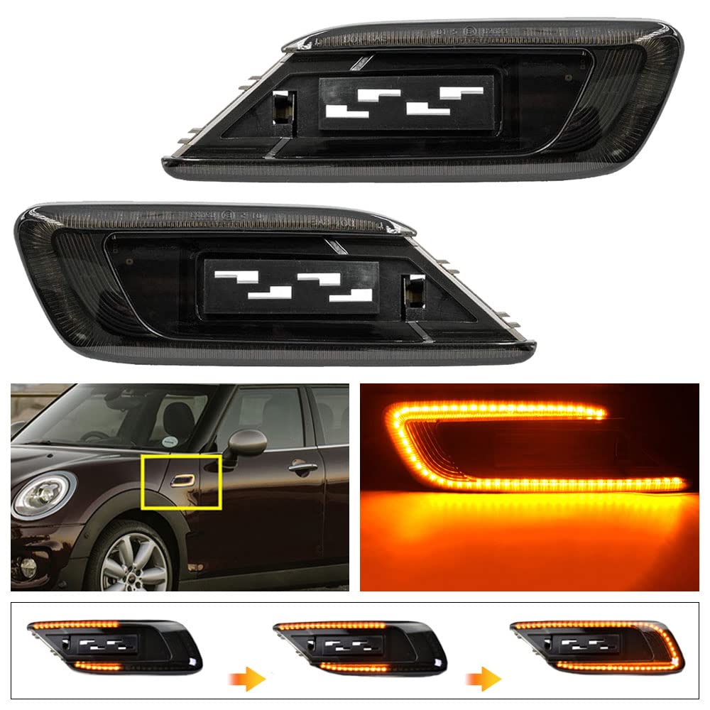 2pcs Car LED Dynamic Turn Signal Light,Smoke Black Lens Yellow LED Dynamic Side Marker