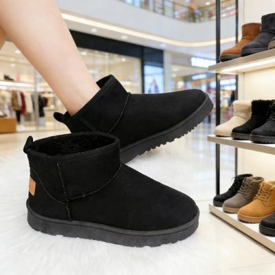 Größe 38 Damen Klassische Mini-Stiefel aus echtem Wildleder Flauschige Schneestiefel mit Fellfutter