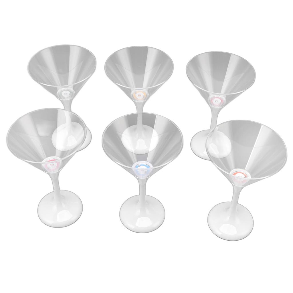 6 ks LED svítících blikajících plastových sklenic na Martini 210ml LED koktejlové sklenice se stopkou Párty rekvizita Svítící pohár