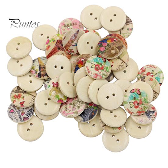 

50 шт. Эйфелева башня цветок 2 отверстия деревянные пуговицы шитье DIY ремесло скрапбукинг