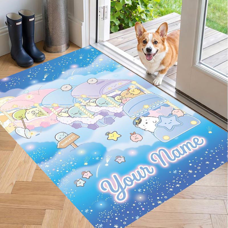 Custom Name Sumikko Gurashi Crystal Velvet Floor Rug Personalized Text Soft Carpet Home Decor