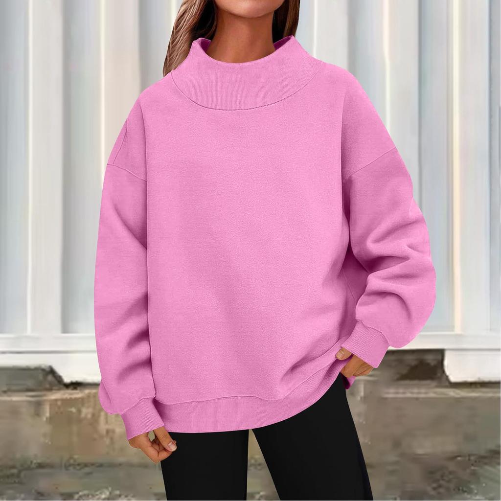 Women's Fashionable Casual Color Round Neck Long Sleeved Pullover Loose Sports Shirt Sweatshirt Top