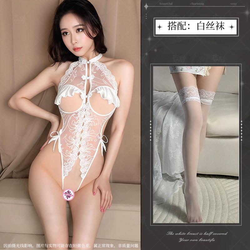 Sex underwear sexy onesie women's lace temptation cheongsam hollow open small chest uniform