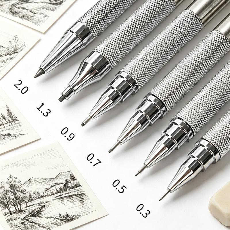 Full Metal Mechanical Pencil Set 0.3 0.5 0.7 0.9 1.3 2.0mm Art Drawing Automatic Pencil with Leads Office Kawaii School Supplies