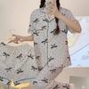 Premium Gray Polka Dot Bow Pajamas Women'S Casual Summer Short-Sleeved Three-Piece Set Loungewear