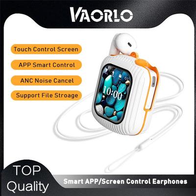 VAORLO Kabellose Smart-Ohrhörer, Touchscreen, unterstützt TF-Karte, Wiedergabe von HiFi-Stereo-Surround-Musik, ENC, Geräuschunterdrückung, Nachrichtenerinnerung