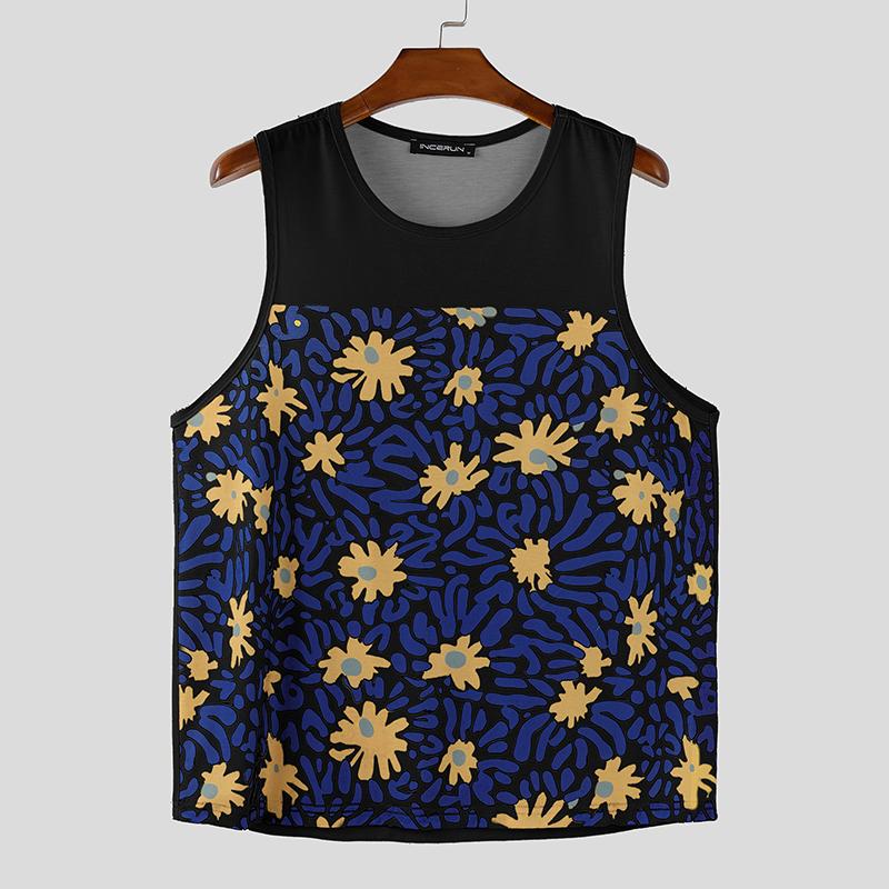 INCERUN Men Sleeveless Floral Print Casual Loose Tank Tops