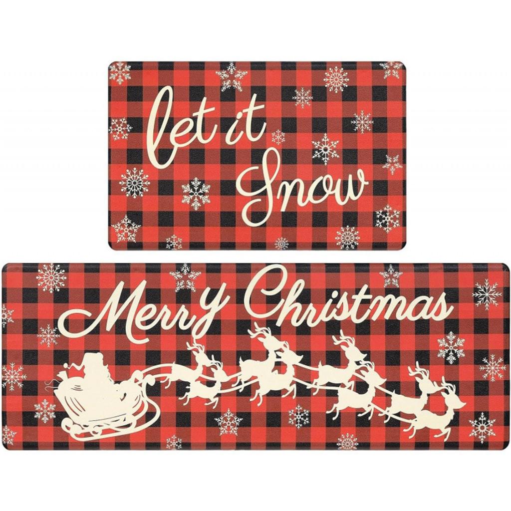 Plaid Christmas Tree Merry Christmas Kitchen Mats Set Of 2, Winter Home Decor Low-key Kitchen Rugs