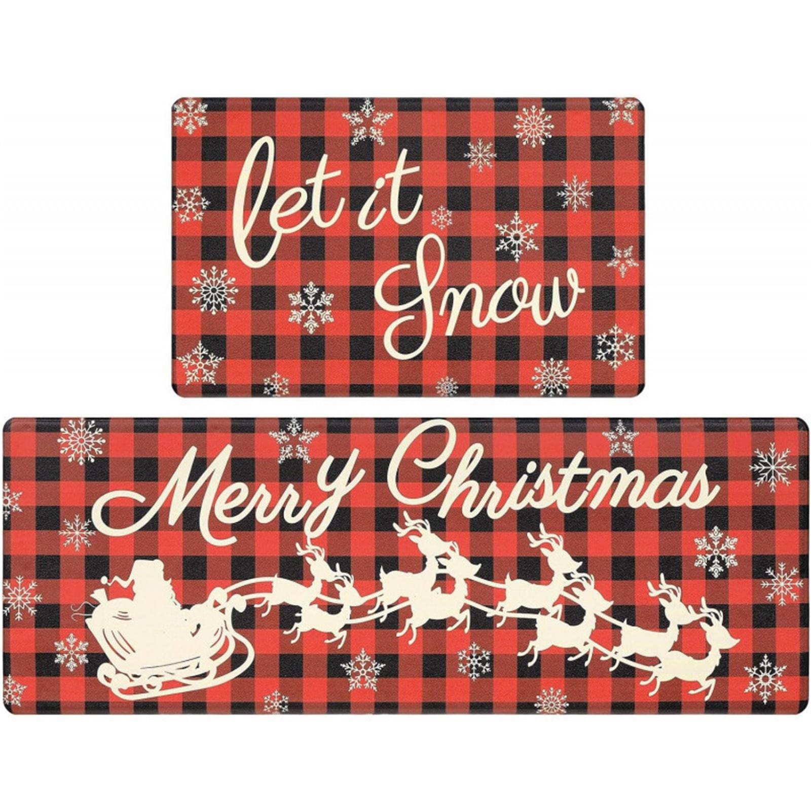 

Plaid Christmas Tree Merry Christmas Kitchen Mats Set Of 2, Winter Home Decor Low-key Kitchen Rugs One Size